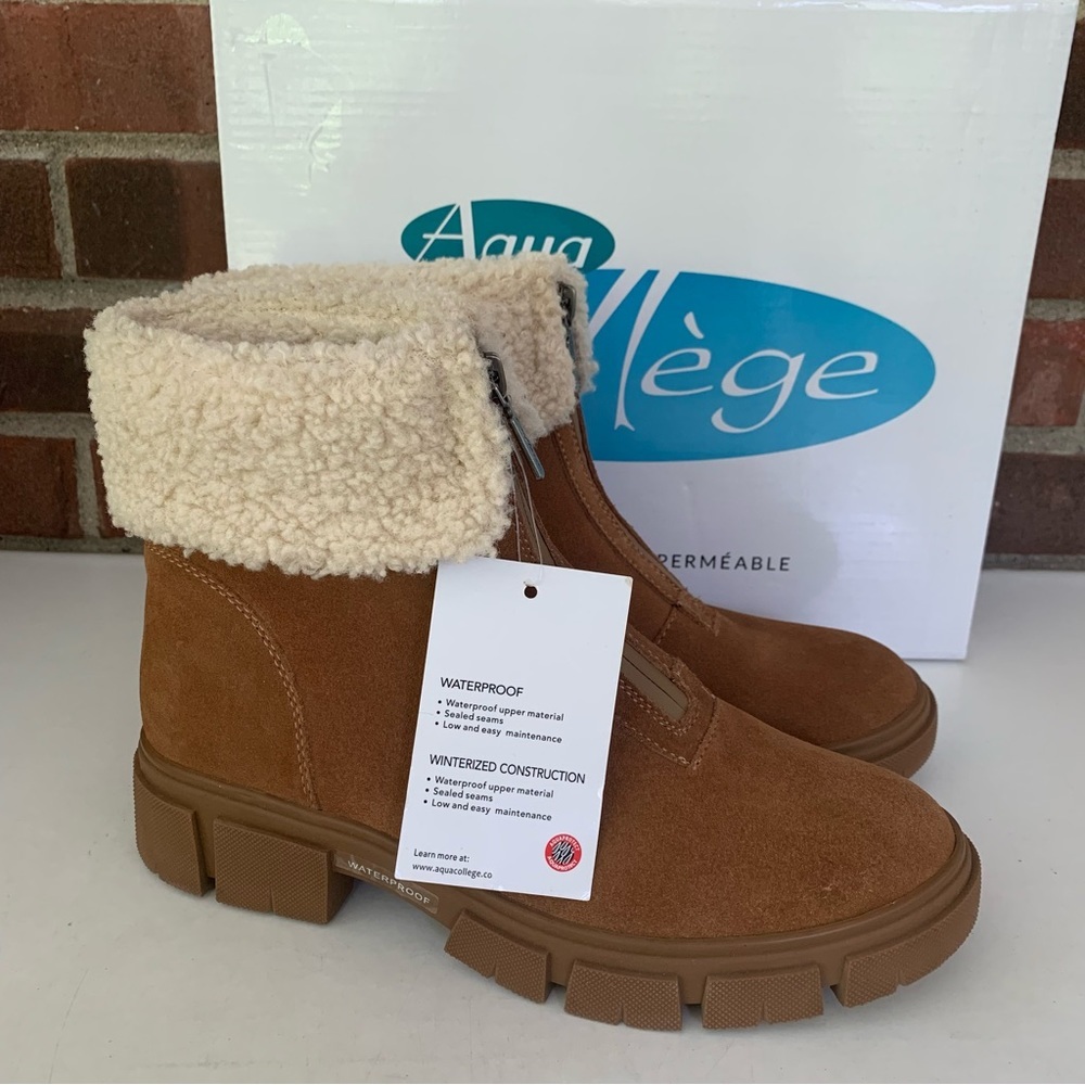 Aqua College Womens Perla Tan Suede Winter Zipper Ankle Boots US 7.5 M